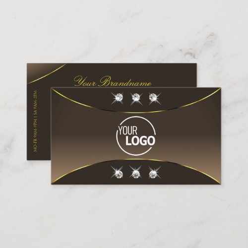 Luxury Brown with Gold Decor Diamonds and Logo Business Card