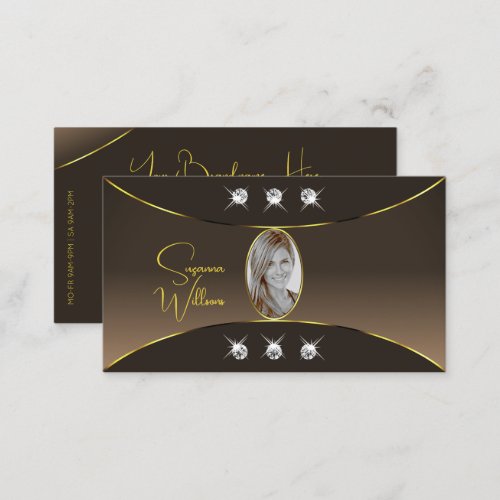 Luxury Brown with Gold Decor Diamonds and Photo Business Card