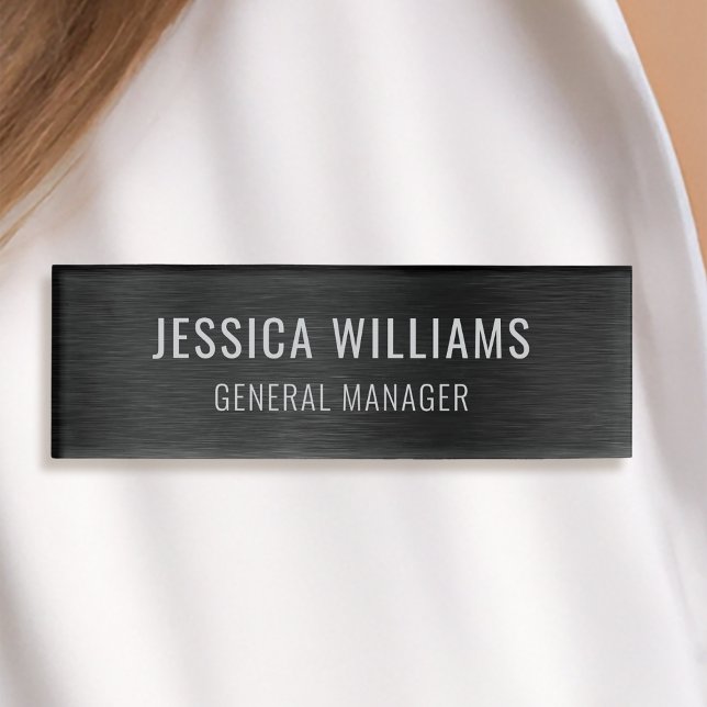 Luxury Brushed Black Steel Professional Modern Name Tag (Creator Uploaded)