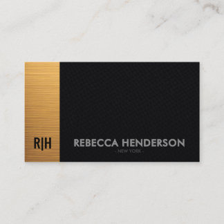 Luxury Brushed Gold & Faux Black Leather  Business Card