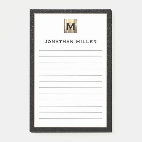 Luxury Brushed Gold Monogram Lined Post_it Notes