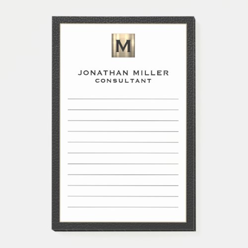 Luxury Brushed Gold Monogram Lined Post_it Notes