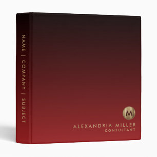 Luxury Brushed Gold Monogram Red Office School 3 Ring Binder