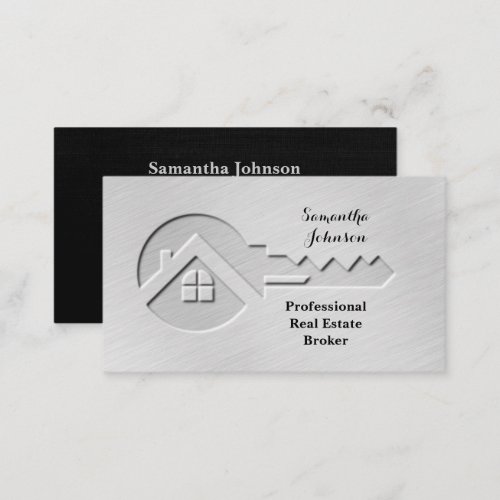 Luxury Brushed Silver Key Realtor Business Card