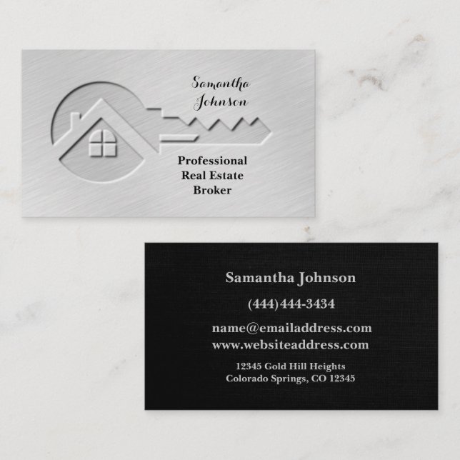Luxury Brushed Silver Key Realtor Business Card (Front/Back)