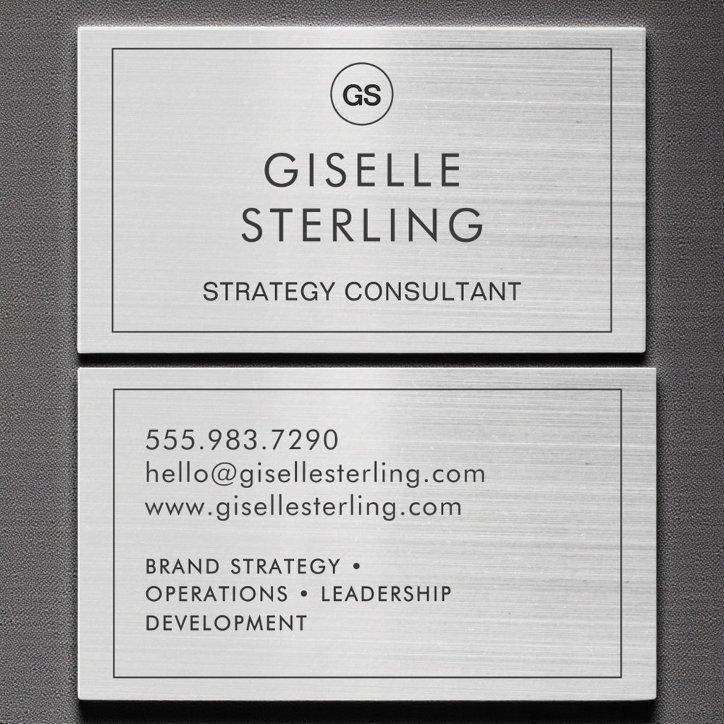 Luxury Brushed Silver Monogram Modern Business Card