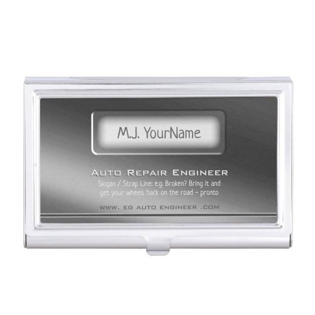 Luxury Brushed Steel Theme - Auto Engineer Business Card Case (Front)