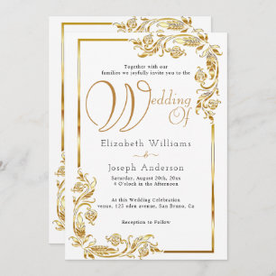 Luxury Budget Gold Floral Frame Golden Wedding Invitation