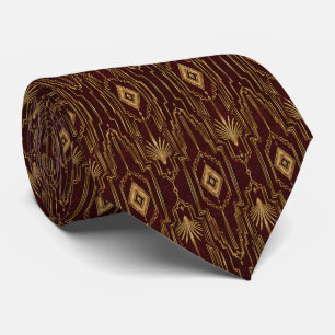 Luxury Burgundy and Gold Art Deco Neck Tie