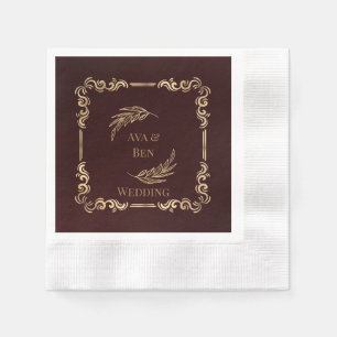 Luxury Burgundy and Gold Flourishes Wedding Napkins