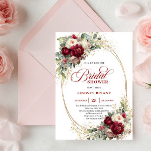 Luxury Burgundy and White Floral Bridal Shower Invitation