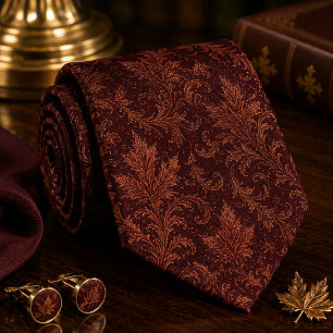 Luxury Burgundy Autumn Leaf Damask Neck Tie