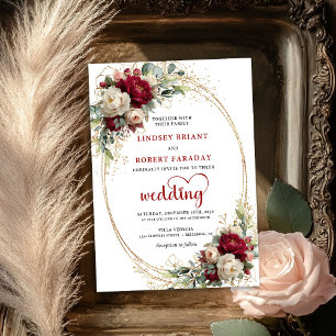 Luxury Burgundy Bohemian Floral Wedding Invitation