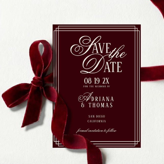 Luxury Burgundy Calligraphy Wedding Save The Date (Creator Uploaded)