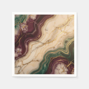 Luxury Burgundy Emerald Green Gold Marble Floral Napkins