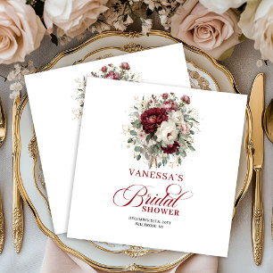 Luxury Burgundy Floral Gold Bridal Shower Napkins