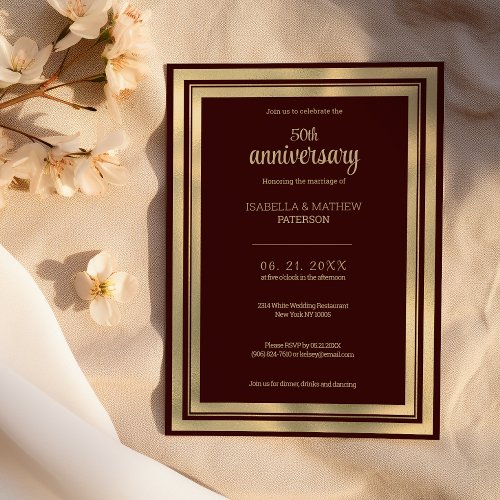 Luxury burgundy gold 50th Wedding Anniversary Invitation