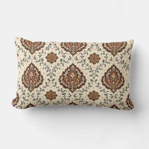Luxury Burgundy Gold Damask Floral Pattern Lumbar Pillow