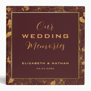 Luxury Burgundy & Gold Floral Wedding 3 Ring Binder