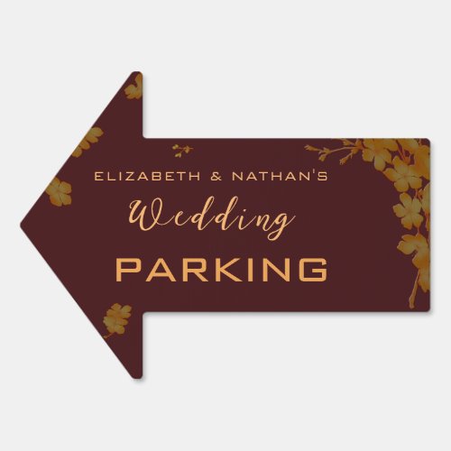 luxury Burgundy Gold Floral Wedding Parking Arrow Sign