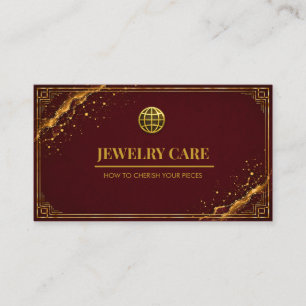 Luxury Burgundy Gold Jewelry Care Card