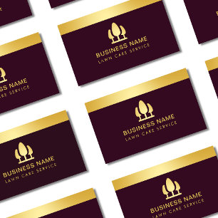 Luxury Burgundy & Gold Lawn Care Business Card