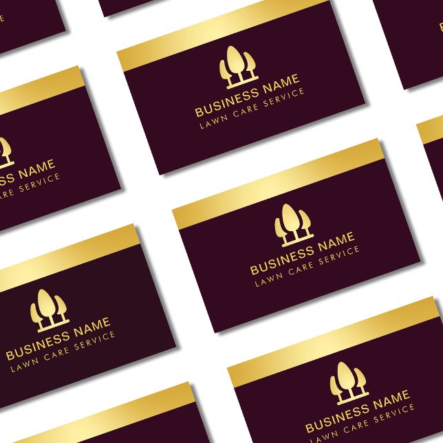 Luxury Burgundy & Gold Lawn Care Business Card (Creator Uploaded)