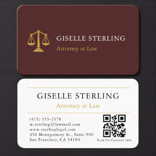 Luxury Burgundy Gold Lawyer QR Code Business Card