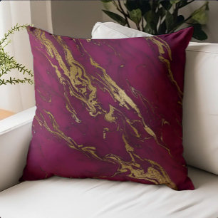 Luxury Burgundy Gold Marble Throw Pillow