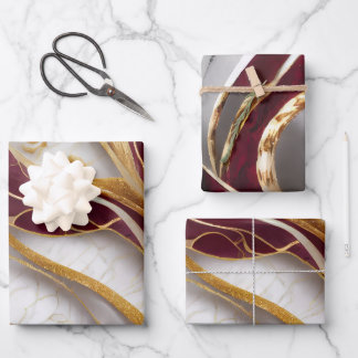 Luxury Burgundy & Gold Marble Wrapping Paper