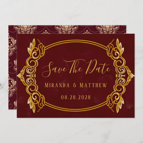 Luxury Burgundy  Gold Royal Save The Date Cards
