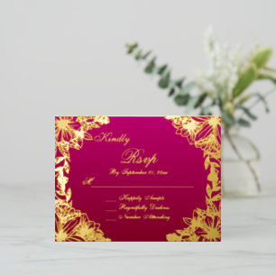 Luxury Burgundy Gold Script Wedding RSVP Card