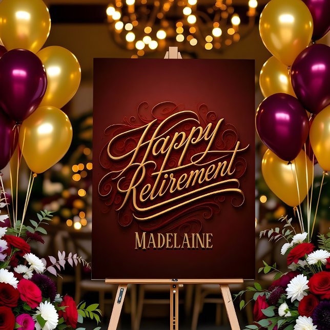 Luxury Burgundy Gold Swirled Script Retirement Foam Board (Creator Uploaded)