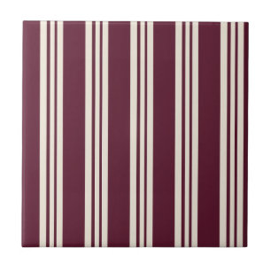 Luxury Burgundy Ivory Striped Trendy Modern Ceramic Tile