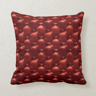 Luxury Burgundy Maroon Red Tufted Leather Opulent Throw Pillow