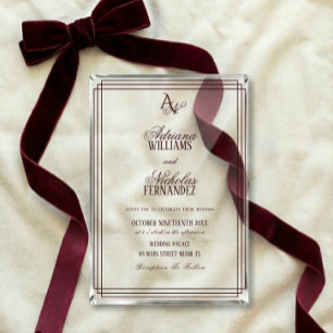 Luxury Burgundy Monogram Wedding Acrylic Invitations