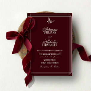 Luxury Burgundy Monogram Wedding Invitation