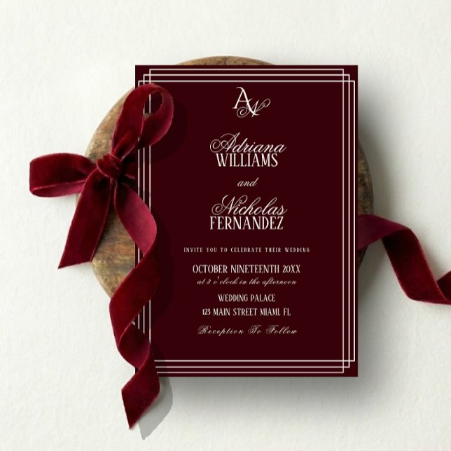 Luxury Burgundy Monogram Wedding Invitation (Creator Uploaded)