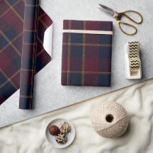 Luxury Burgundy Navy & Gold Tartan