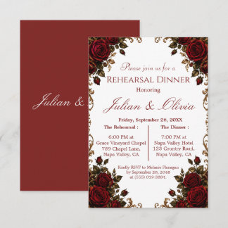 Luxury Burgundy Red Rose Rehearsal Dinner RSVP Card