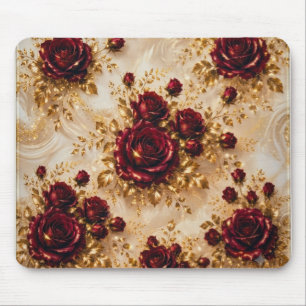 Luxury Burgundy Red Roses & Gold Square Mousepad