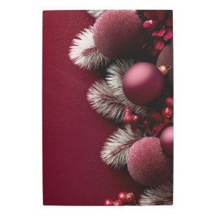 Luxury Burgundy Red Velvet Christmas Ornament Metal Print