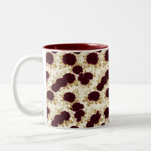 Luxury Burgundy Rose & Gold Floral Pattern Mug