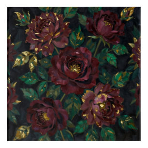 Luxury Burgundy Roses Gold Leaf Floral Acrylic Print