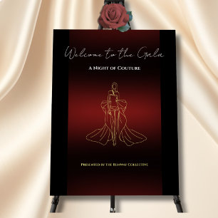 Luxury Burgundy Runway Fashion Gala Welcome Sign