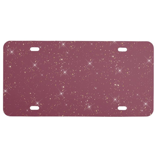 Luxury burgundy sparkle gold glitter confetti license plate (Front)