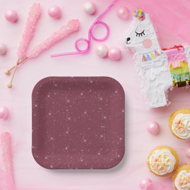 Luxury burgundy sparkle gold glitter confetti paper plates (Party)