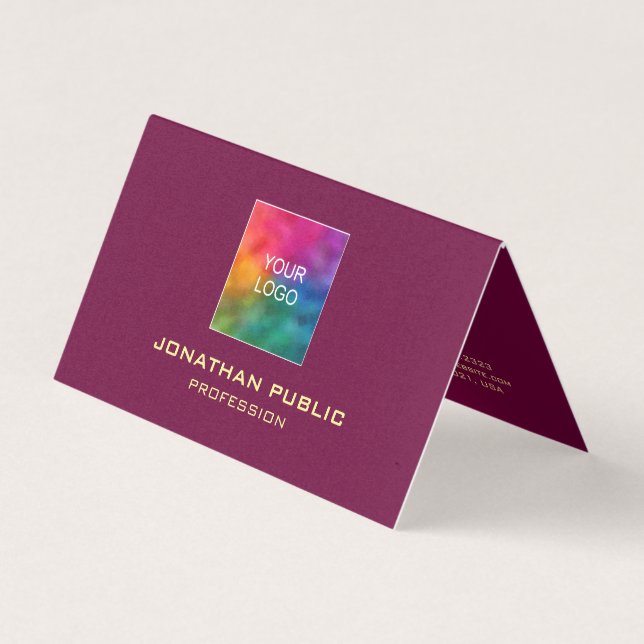 Luxury Burgundy Template Upload Your Logo Folded Business Card (Front)