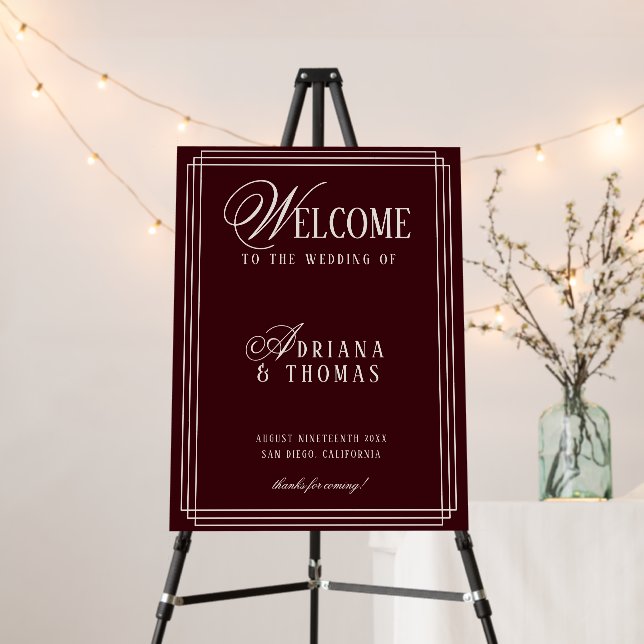 Luxury Burgundy Wedding Welcome Sign (In Situ (Stand))