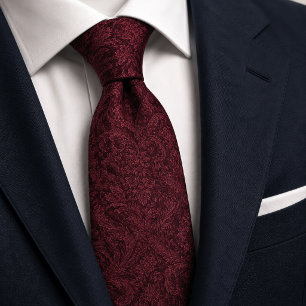 Luxury Burgundy Wine Baroque Damask Jacquard Neck Tie
